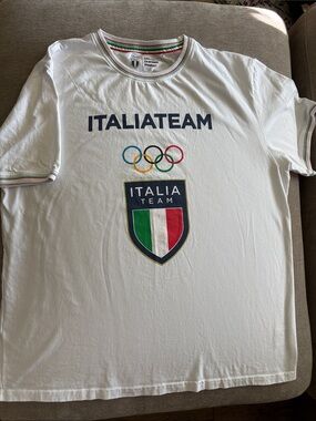 Italia Team Olympic Tee - White with Italian Flag Crest